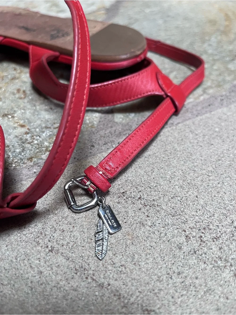 Coach red leather braided ankle strap sandals 8.5